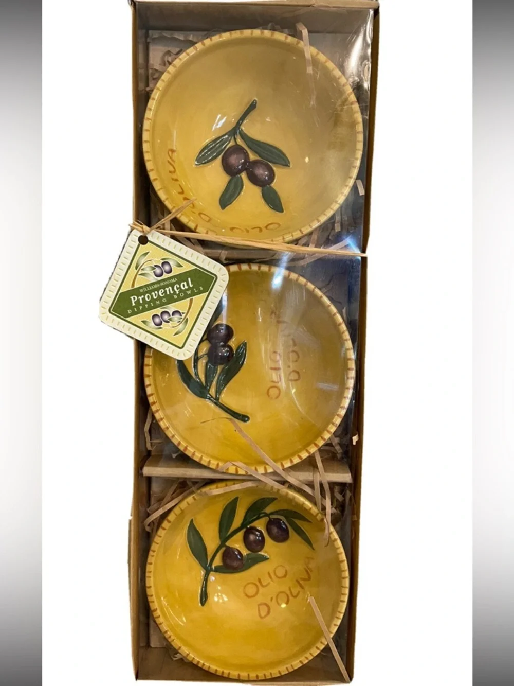 William Sonoma Provençal Dipping Bowls (3) OLIO D’OLIVA (Olive) Yellow 5”